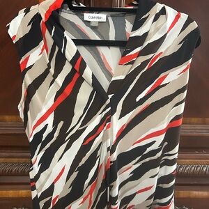 Calvin Klein Women's Top - Red, Black, Cream